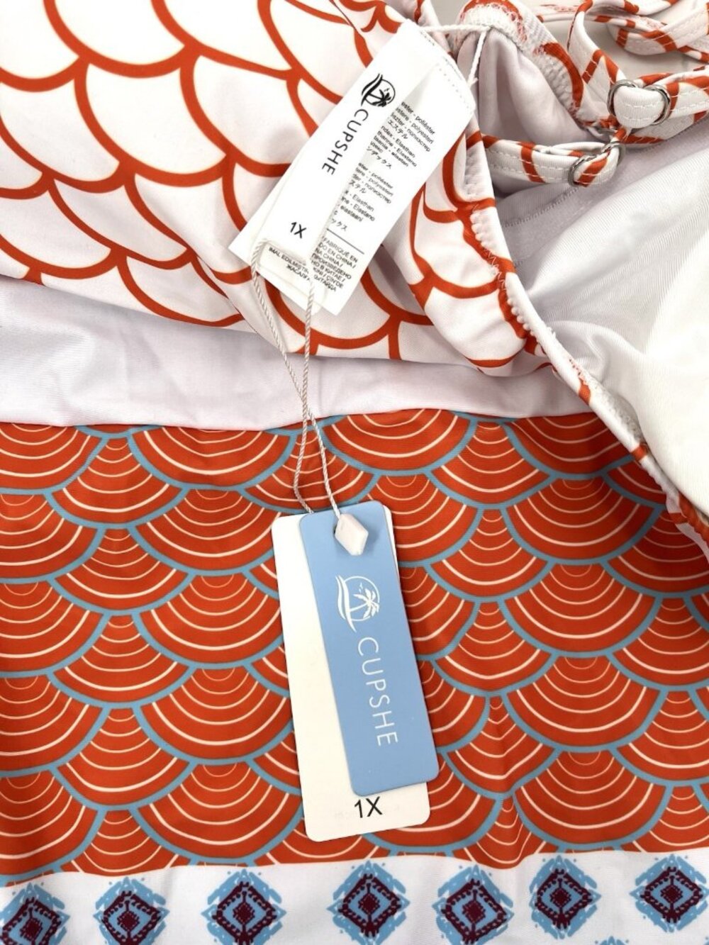 CUPSHE Women's Orange White Fish Scales Printed One Piece Swimsuit NWT 1X - Picture 4 of 5